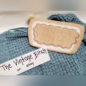 Vintage Ivory Faux Pearl Beaded Handbag Clutch Coin Purse -Made in Japan